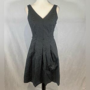 Nine West black and white cotton polka dot pleated dress size 2